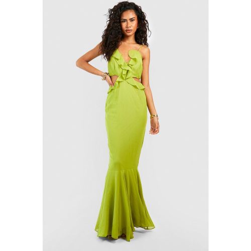 Robe Longue Découpée En Résille À Volants - 36 - boohoo - Modalova