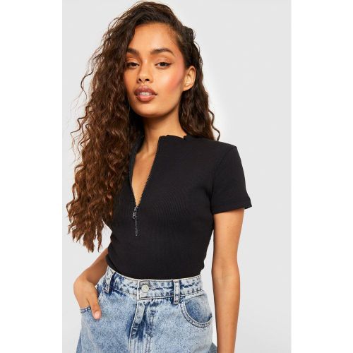 Body Côtelé Zippé À Manches Courtes - 42 - boohoo - Modalova