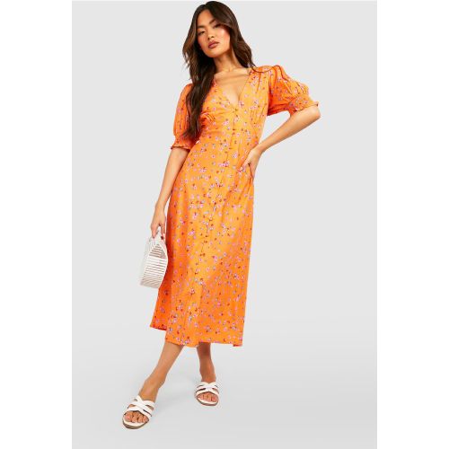 Robe Mi-Longue Boutonnée Fleurie - 36 - boohoo - Modalova