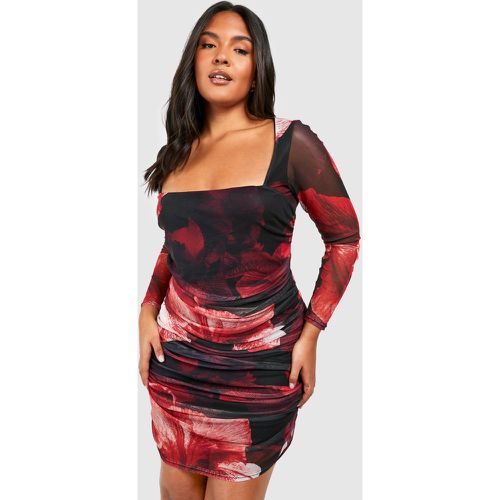 Grande Taille - Robe Moulante Fleurie En Mesh - 46 - boohoo - Modalova