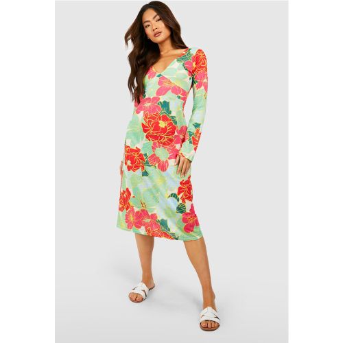 Robe Patineuse Mi-Longue Texturée Fleurie - 38 - boohoo - Modalova
