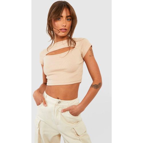Crop Top Côtelé Découpé À Manches Courtes - 42 - boohoo - Modalova