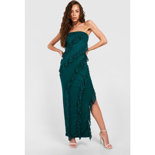 Robe Longue Fendue À Volants - Vert Émeraude - 46, Vert Émeraude - boohoo - Modalova