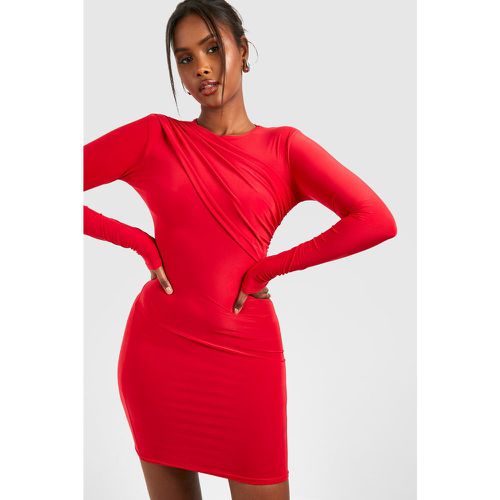 Robe Courte Soyeuse Froncée À Manches Longues - 42 - boohoo - Modalova