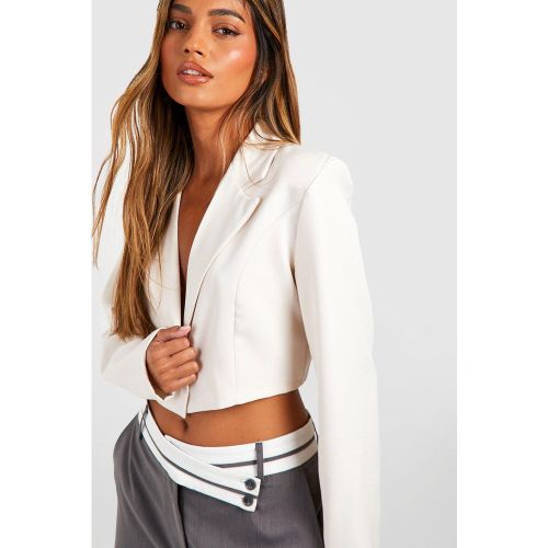 Blazer Court Basique Boutonné - Blanc Écru - 34, Blanc Écru - boohoo - Modalova