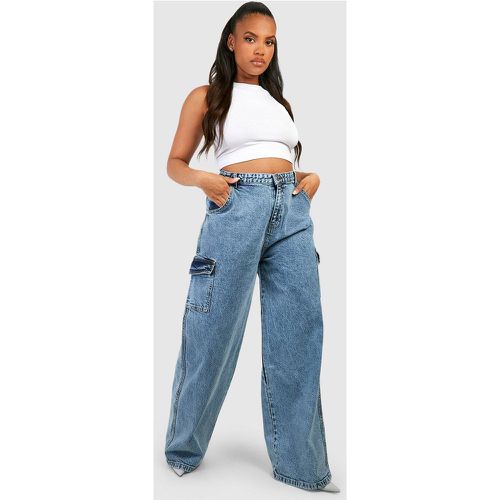 Grande Taille - Jean Cargo Délavé - 46 - boohoo - Modalova