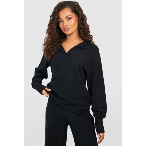 Top Oversize Côtelé À Col V - 40 - boohoo - Modalova