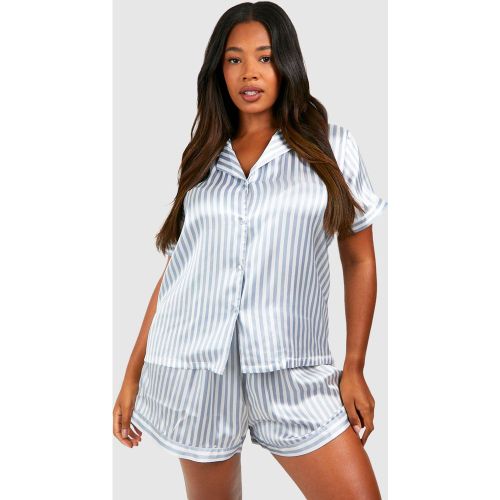 Grande Taille - Ensemble De Pyjama Satiné À Rayures - 48 - boohoo - Modalova