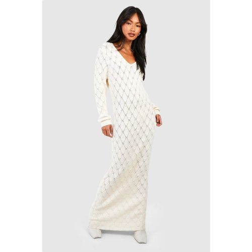 Robe Pull Longue En Maille Pointelle - Blanc Écru - M, Blanc Écru - boohoo - Modalova