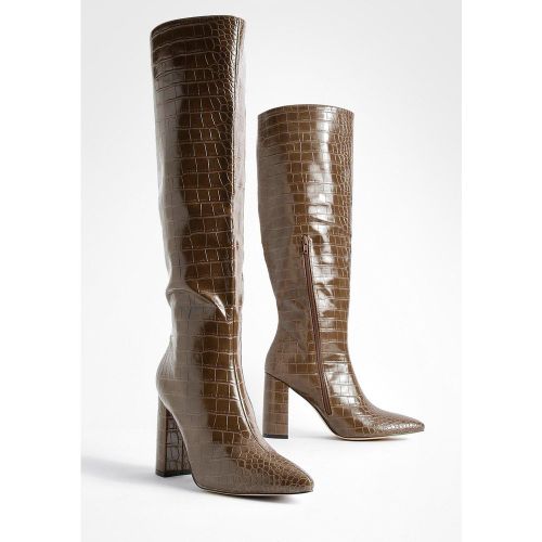 Bottes Hautes Croco À Talon Carré - 41 - boohoo - Modalova