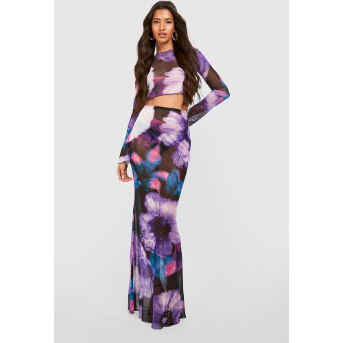 Tall" - Jupe Longue Fleurie En Mesh - 12 - boohoo - Modalova