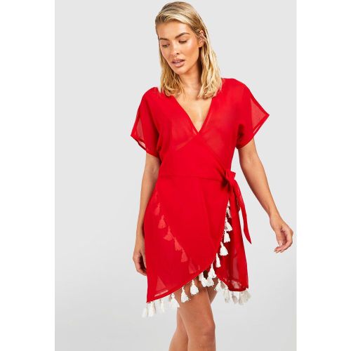 Robe De Plage Courte À Franges - L - boohoo - Modalova