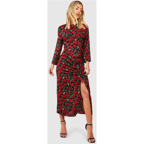 Robe Longue Fleurie Froncée - 38 - boohoo - Modalova