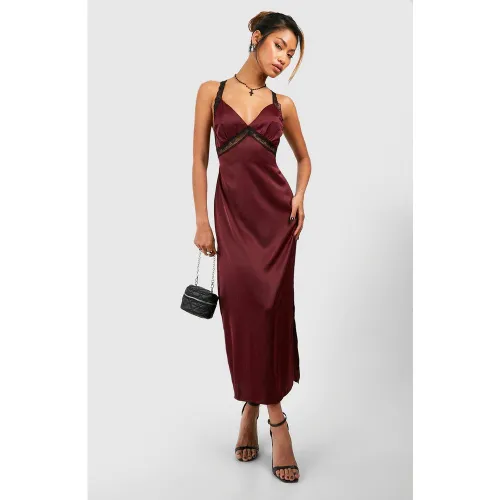 Robe Longue Fendue Satinée - 38 - boohoo - Modalova