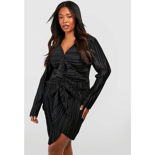 Grande Taille - Robe Portefeuille Nouée Plissée - 56 - boohoo - Modalova
