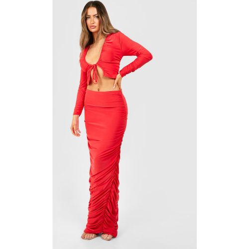 Ensemble Avec Top Froncé Soyeux À Manches Longues Et Jupe Mi-Longue - 32 - boohoo - Modalova