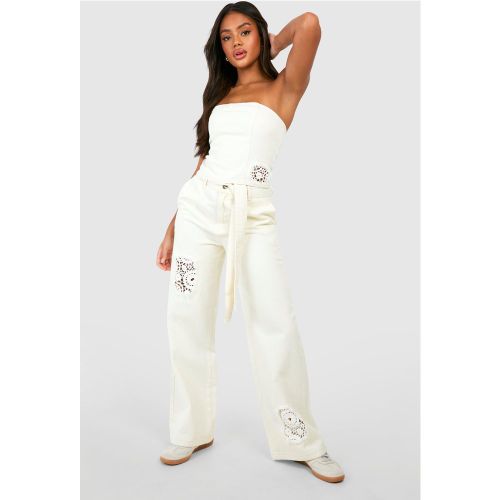 Jean Large En Denim Et Crochet À Ceinture - Blanc Écru - 36, Blanc Écru - boohoo - Modalova