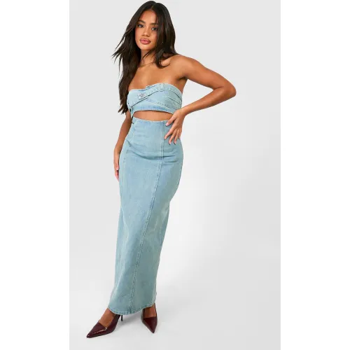 Robe Longue En Jean À Découpes - 34 - boohoo - Modalova