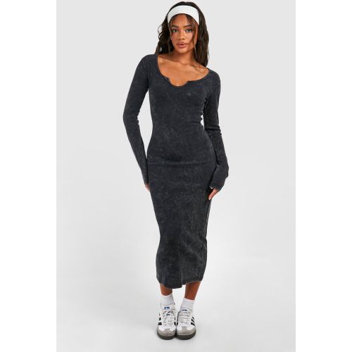 Robe Mi-Longue Délavée À Encoche Et Manches Longues - 36 - boohoo - Modalova