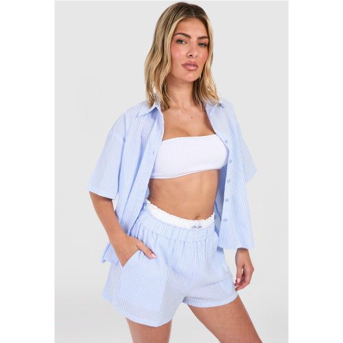 Ensemble De Plage Avec Chemise Texturée Rayée Et Short - S - boohoo - Modalova