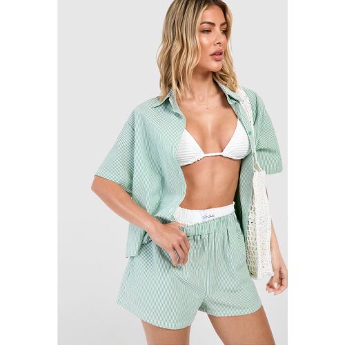 Ensemble De Plage Avec Chemise Texturée Rayée Et Short - M - boohoo - Modalova