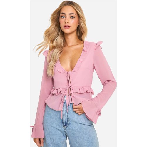 Blouse En Mousseline De Soie À Volants - 38 - boohoo - Modalova