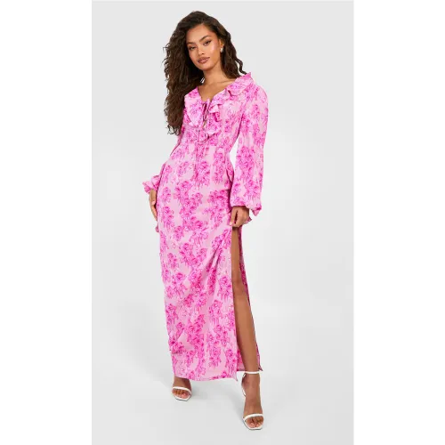 Robe Longue Fleurie À Volants - 36 - boohoo - Modalova