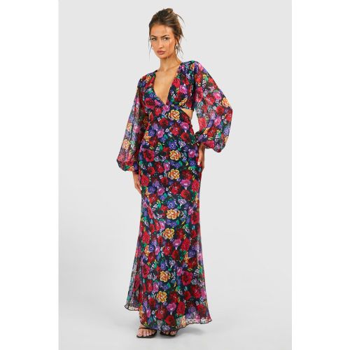 Robe Longue Fleurie À Découpes - 36 - boohoo - Modalova