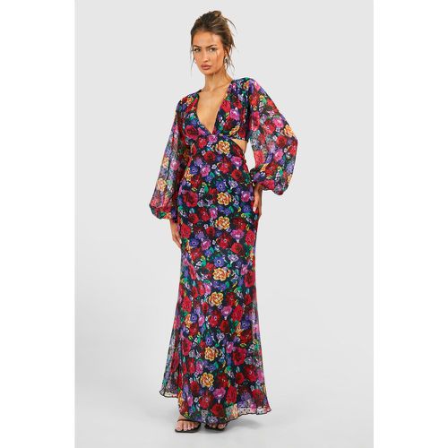 Robe Longue Fleurie À Découpes - 46 - boohoo - Modalova