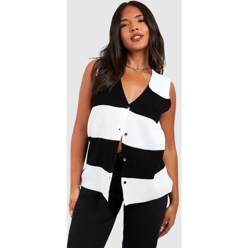 Grande Taille - Gilet Sans Manches Long Boutonné À Rayures - 46 - boohoo - Modalova