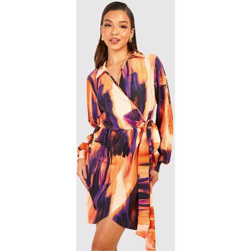 Robe Chemise Plissée À Imprimé Abstrait - 36 - boohoo - Modalova