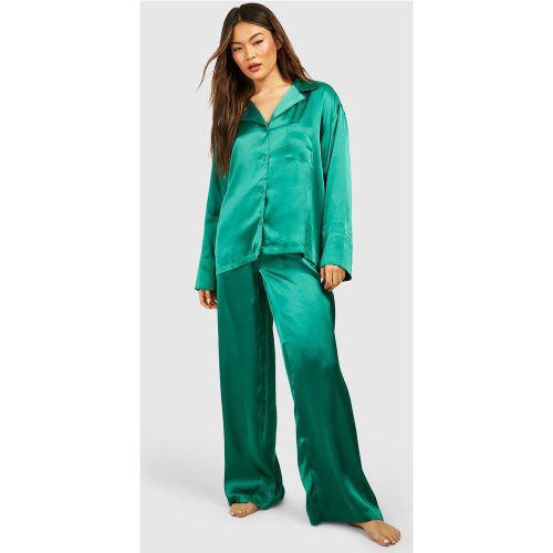 Pyjama Oversize Satiné - Vert Émeraude - 34, Vert Émeraude - boohoo - Modalova