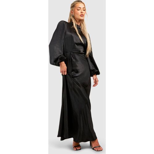 Robe Longue Satinée À Col Montant Et Manches Ballon - 38 - boohoo - Modalova