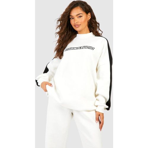 Sweat Color Block À Col Montant Et Slogan Dsgn Studio - Blanc Écru - S, Blanc Écru - boohoo - Modalova