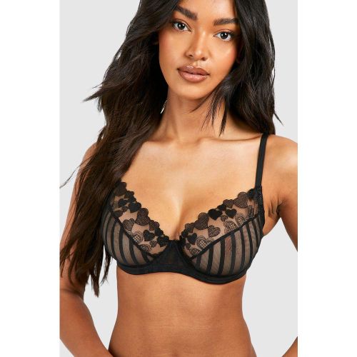 Soutien-Gorge En Tulle À Motif Cœur - 34Dd - boohoo - Modalova