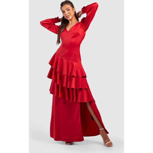 Robe Longue Satinée À Volants - 36 - boohoo - Modalova