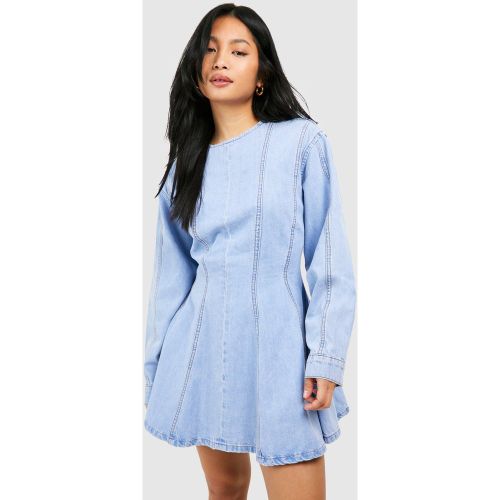 Petite" - Robe Patineuse En Jean À Coutures Apparentes - 34 - boohoo - Modalova