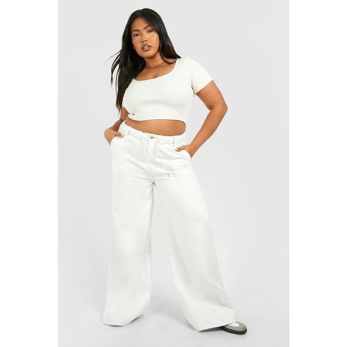 Grande Taille - Jean Large Écru À Cordon De Serrage - Blanc Écru - 46, Blanc Écru - boohoo - Modalova