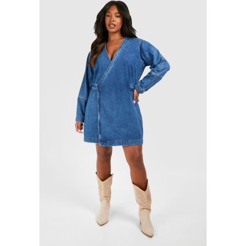 Grande Taille - Robe Portefeuille En Jean - 44 - boohoo - Modalova