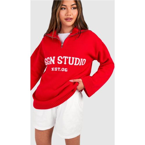 Pull Oversize Zippé À Slogan Dsgn Studio - M - boohoo - Modalova