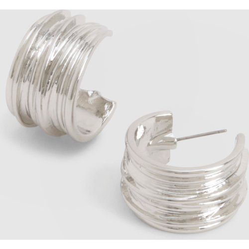 Silver Textured Hoop Earrings - - boohoo - Modalova