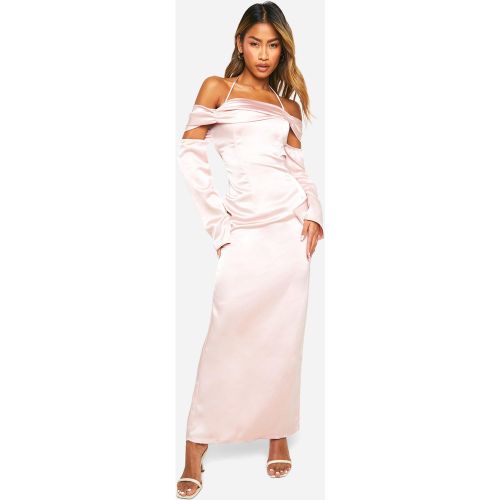 Robe Longue Satinée À Épaules Dénudées - /Coquille D'Œuf - 36, /Coquille D'Œuf - boohoo - Modalova