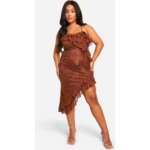 Grande Taille - Robe Mi-Longue Asymétrique À Volants En Dentelle - 44 - boohoo - Modalova