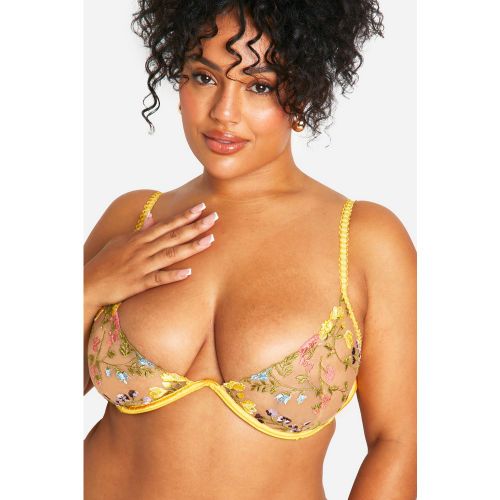 Soutien-Gorge À Broderies Fleurs - 34Dd - boohoo - Modalova