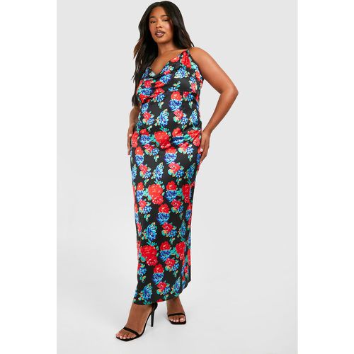 Grande Taille - Robe Longue Satinée Fleurie - 46 - boohoo - Modalova