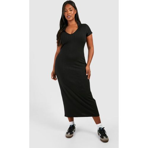 Grande Taille - Robe Mi-Longue Côtelée À Manches Courtes - 44 - boohoo - Modalova