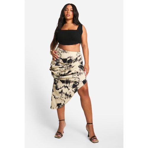 Grande Taille - Jupe Mi-Longue Froncée À Imprimé Abstrait - 44 - boohoo - Modalova