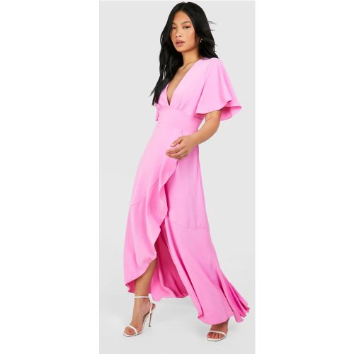 Petite" - Robe Portefeuille Satinée À Manches Volumineuses - 34 - boohoo - Modalova