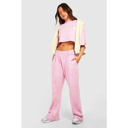 Jogging Droit Délavé À Slogan - S - boohoo - Modalova
