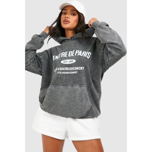 Sweat À Capuche Oversize Délavé À Slogan Paris - S - boohoo - Modalova